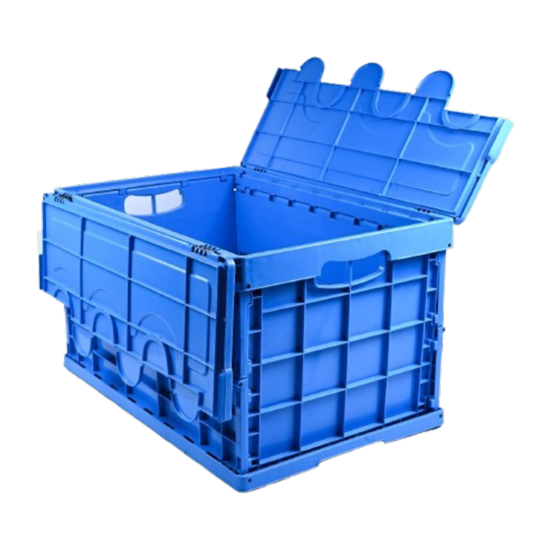 Long Lasting Foldable Closed Plastic Storage Crate Box 600 x 400 x 340 mm (±5mm) – Collapsible Folding Stackable Storage Basket with Reinforced Walls Handle and Anti-Slip Base for Food Transport Industrial and Home Storage