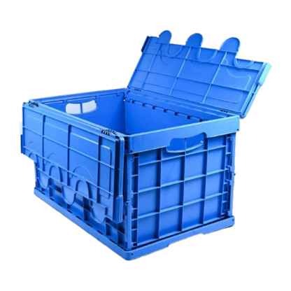 Long Lasting Foldable Closed Plastic Storage Crate Box 600 x 400 x 340 mm (±5mm) – Collapsible Folding Stackable Storage Basket with Reinforced Walls Handle and Anti-Slip Base for Food Transport Industrial and Home Storage