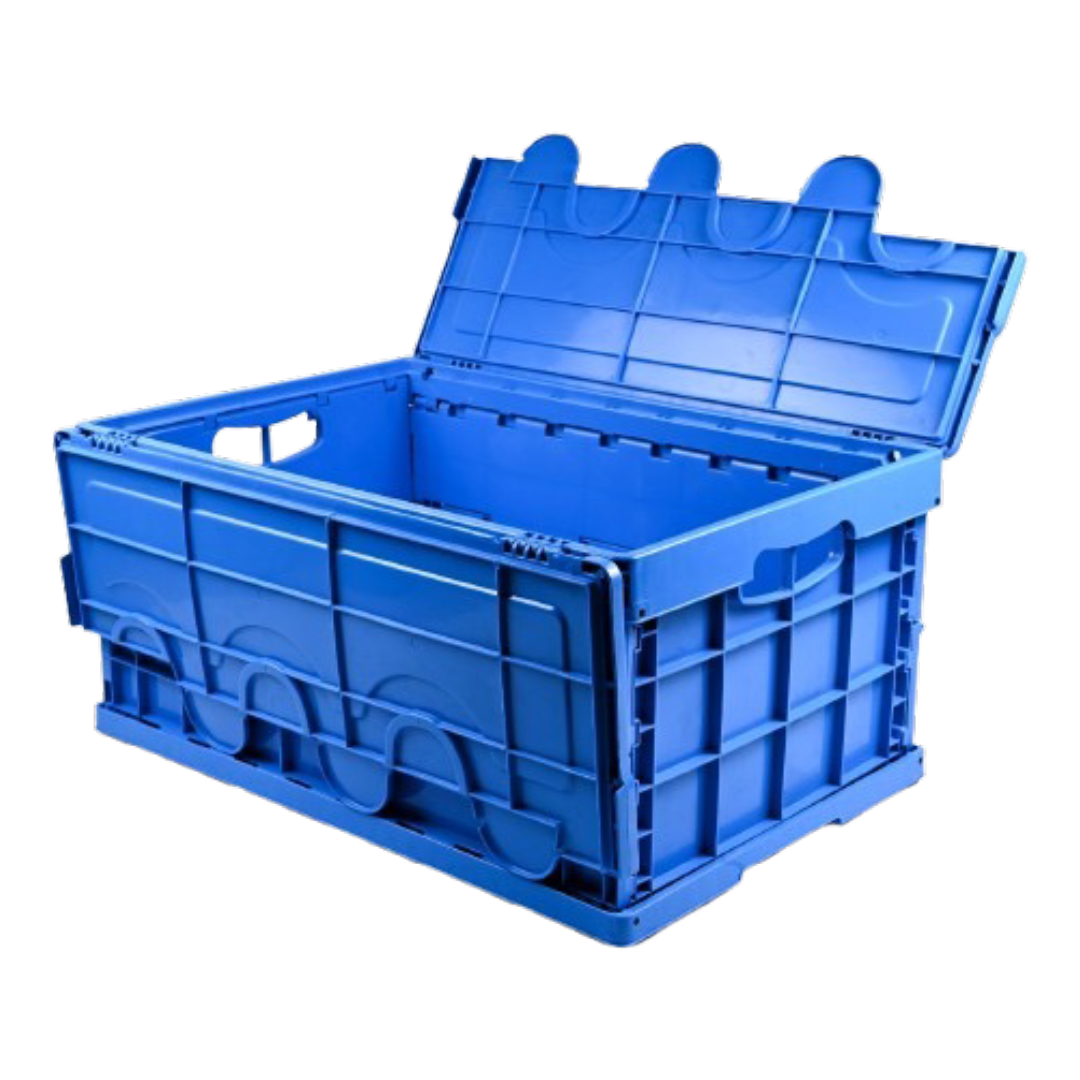 Long Lasting Foldable Closed Plastic Storage Crate Box 600 x 400 x 280 mm (±5mm) – Collapsible Folding Stackable Storage Basket with Reinforced Walls Handle and Anti-Slip Base for Food Transport Industrial and Home Storage