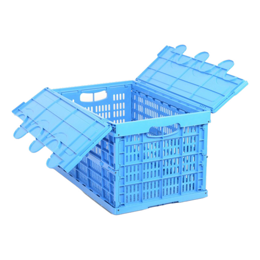 Long Lasting Foldable Ventilated Plastic Storage Crate Box 600 x 400 x 340 mm (±5mm) – Collapsible Folding Stackable Storage Basket with Reinforced Walls Handle and Anti-Slip Base for Home Industrial and Commercial Use