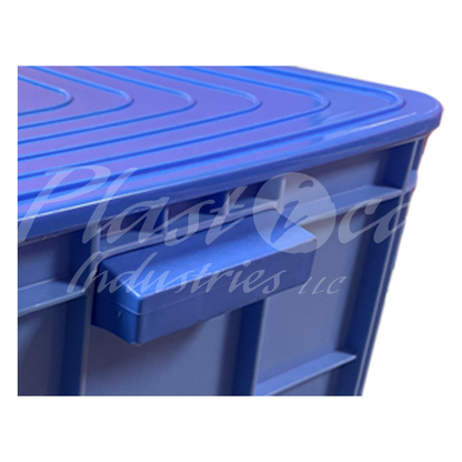 Plastic Storage Crate with Lid & Handles for easy lifting 600x400x350mm Stackable Food Grade  Crate Heavy Duty - Blue