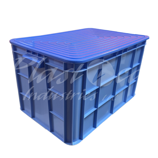 Plastic Storage Crate with Lid & Handles for easy lifting 600x400x350mm Stackable Food Grade  Crate Heavy Duty - Blue