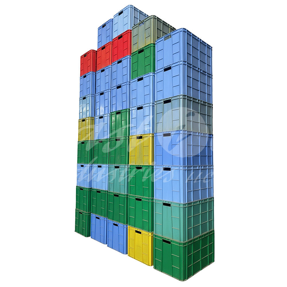 Plastic Storage Crate 600x400x350mm Stackable Food Grade Fish Crate Heavy Duty
