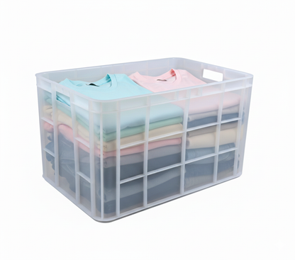 Clear Storage Box With Dust Lid Stackable Box Reinforced Walls Anti-Slip Grid Base Box for Storage Transport – 600 x 400 x 350 mm 72 L