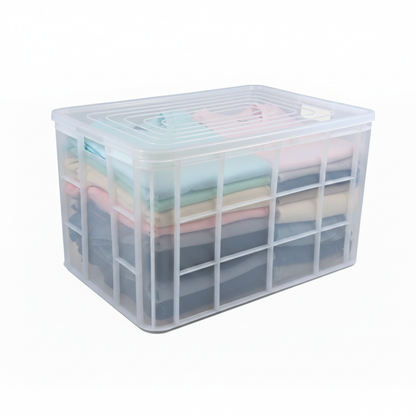 Clear Storage Box With Dust Lid Stackable Box Reinforced Walls Anti-Slip Grid Base Box for Storage Transport – 600 x 400 x 350 mm 72 L