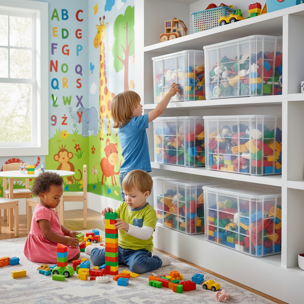 Clear Storage Box With Dust Lid Stackable Box Reinforced Walls Anti-Slip Grid Base Box for Storage Transport – 600 x 400 x 350 mm 72 L