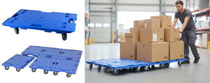 Heavy Duty Plastic Modular Interconnecting Floor Dolly 600 x 400 x 150 mm – 150KG (Distributed load) Static Load Capacity – Moving Trolley Platform with 360° Swivel Wheels for Warehouse Home Delivery Transport – Blue