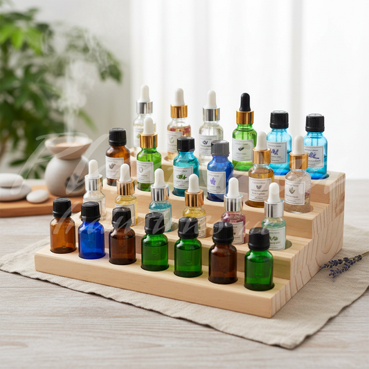 Wooden Spa Product Display Stand | Essential Oil & Liquid Bottle Organizer | Spa & Salon Counter Display