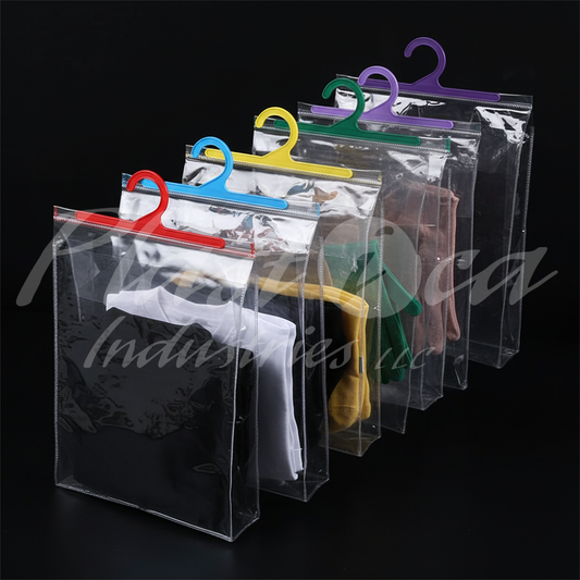 T-Shirt & Shirt Packing Bags with Hanging Hook – Plastic Garment Cover Bags, Hanger Type Apparel Packaging, Custom Sizes & Designs