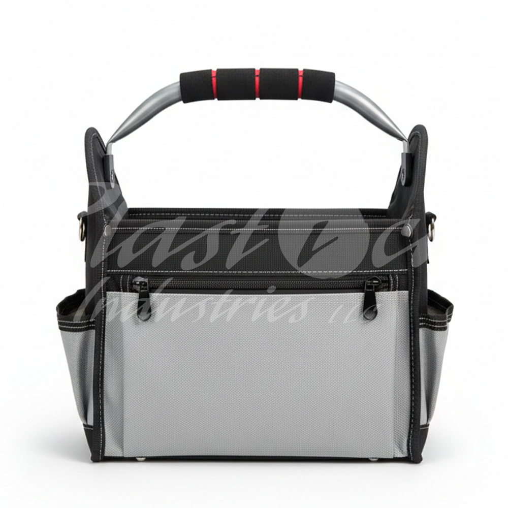 12 Inch Heavy Duty Tool Bag – Open Top Electrician Tool Bag with 13 Exterior Pockets, Steel Handle, Removable Shoulder Strap & Divider System