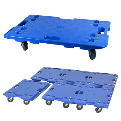 Heavy Duty Plastic Modular Interconnecting Floor Dolly 600 x 400 x 150 mm – 150KG (Distributed load) Static Load Capacity – Moving Trolley Platform with 360° Swivel Wheels for Warehouse Home Delivery Transport – Blue