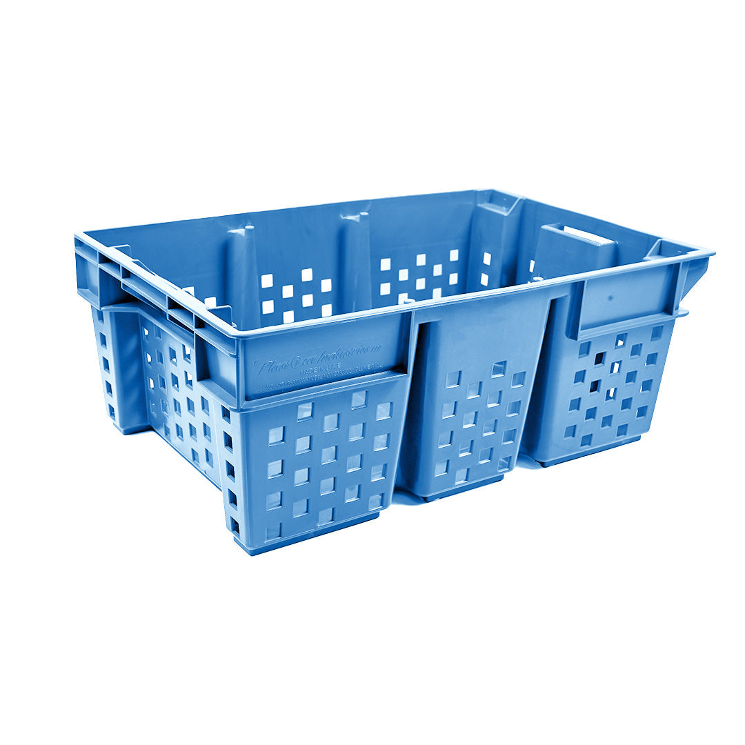 Vegetable / Date Crate with Post Storage Crate Storage Box Organizer Bin Stackable Basket Heavy Duty Reinforced Walls Anti-Slip Grid Base UV Stabilized Fade-Resistant Easy Handling for Vegetables Food Storage Transport – 580 x 380 x 220 mm 49 Liters - Ethic Solutions -