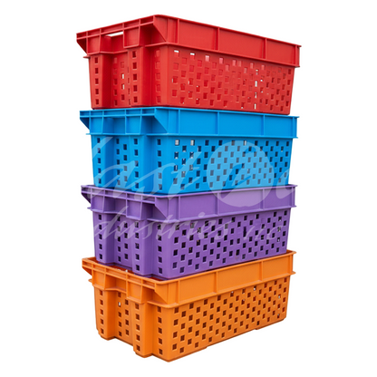 Plastic Storage Crate 580x380x220mm Stackable Nestable Ventilated Vegetable Crate Heavy Duty